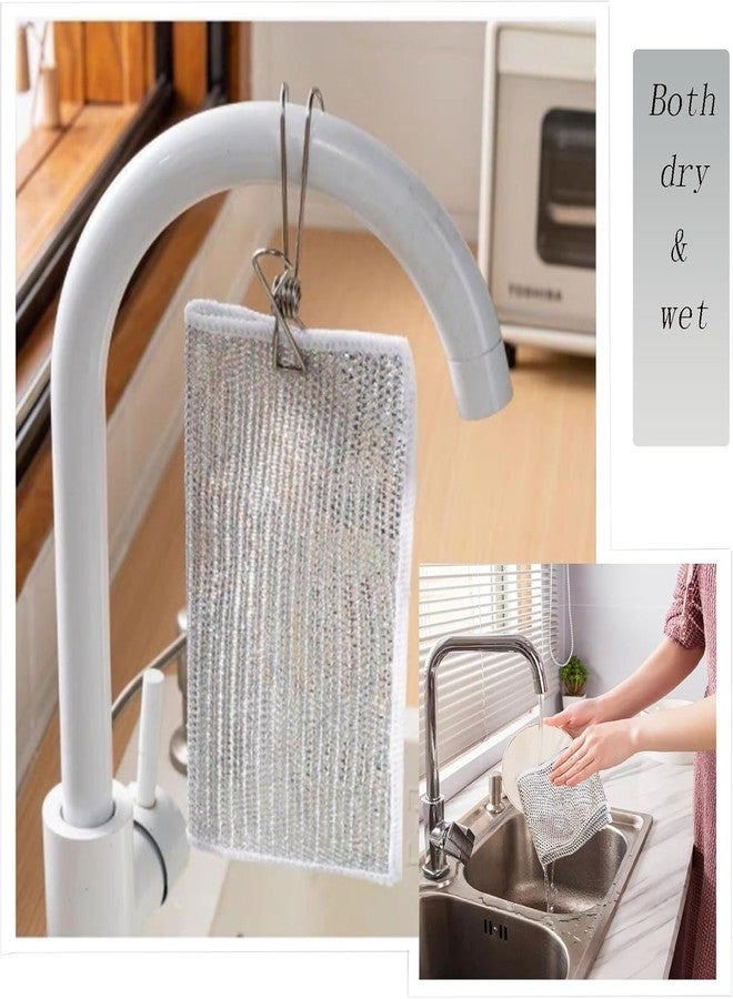 إبسلون قطعة قماش لغسل الأطباق من إبسيلون غير قابلة للخدش، قطعة قماش لغسل الأطباق من الأسلاك الفولاذية، قطع قماش سلكية لغسل الأطباق الرطبة والجافة، قطعة قماش سلكية غير قابلة للخدش لغسل الأطباق (10 قطع) - Image 5